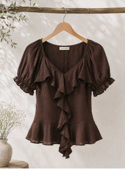 Cascading Ruffle V-Neck Top