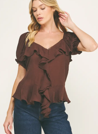 Cascading Ruffle V-Neck Top